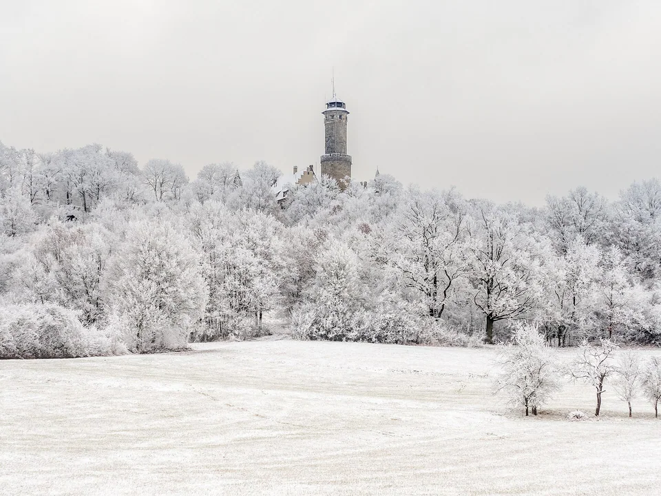 Winter an der Altenburg – Schnee und Raureif verwandeln den Burgberg in eine stille Winterlandschaft.